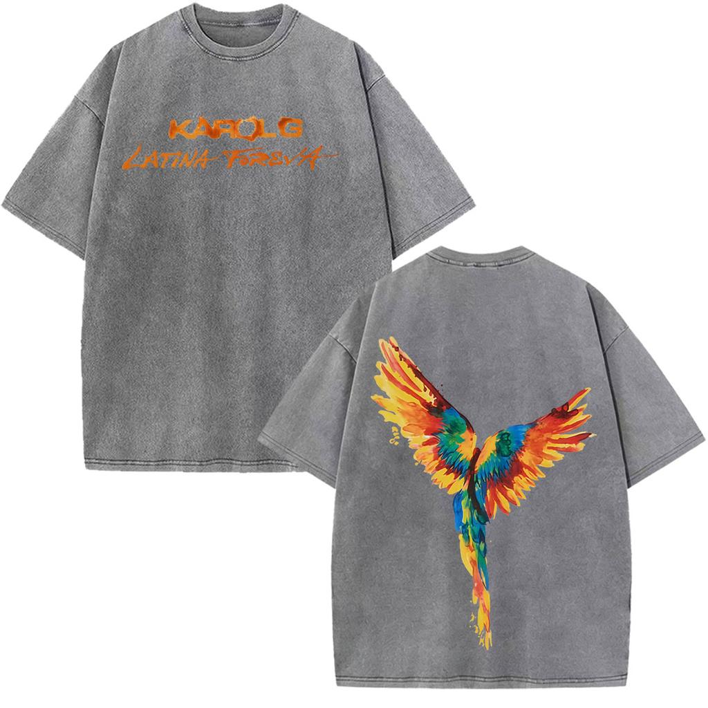 Karol G Viajando Por El Mundo Tropitour  Graphics T Shirt Unisex Women Fashion Cotton Loose Casual Vintage Washed Tshirts Tops