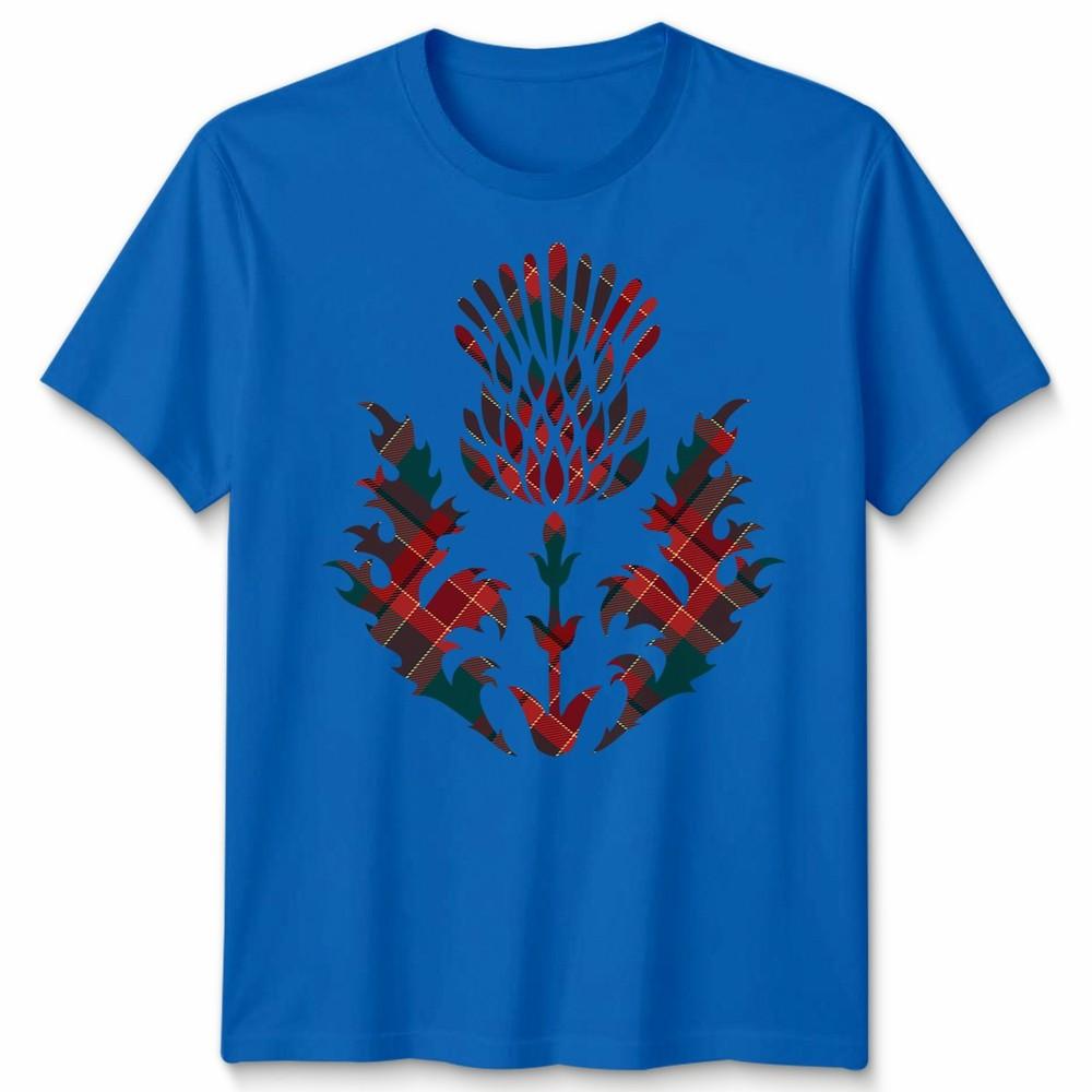 Scottish Tartan Unisex T Shirt Thistle Emblem Scotland Heritage Symbol Tee