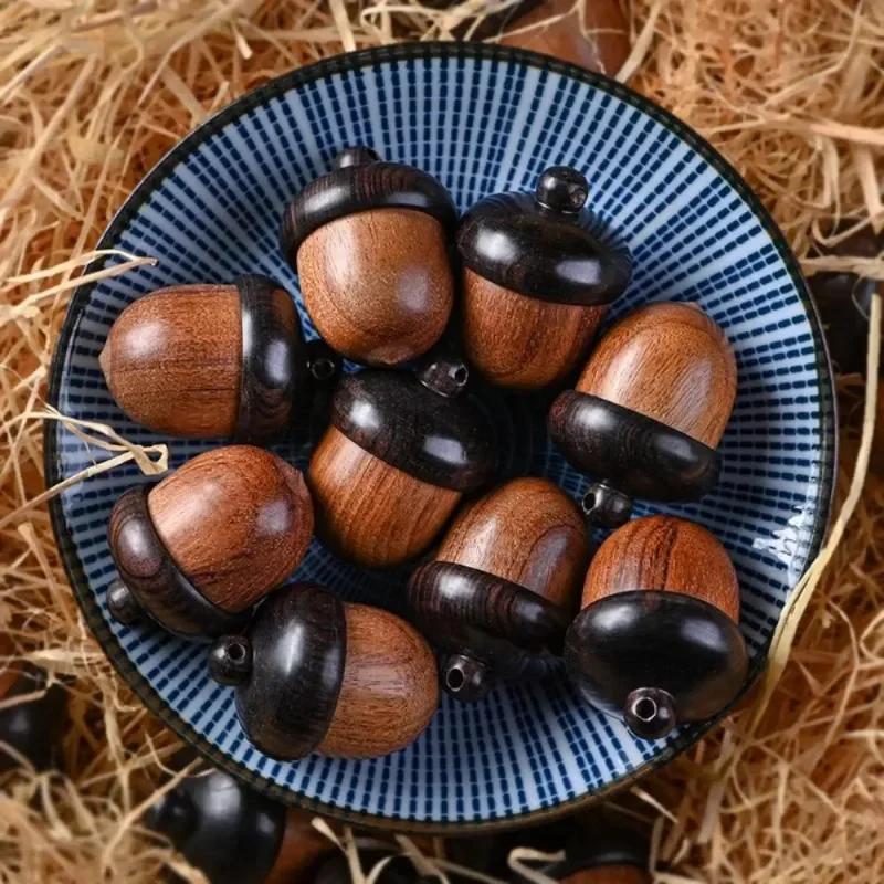 Mini Wood Medicine Pill Box Openable Rescue Tablets Case Portable Storage Sealed Boxes Container DIY Acorn Wooden Locket Pendant