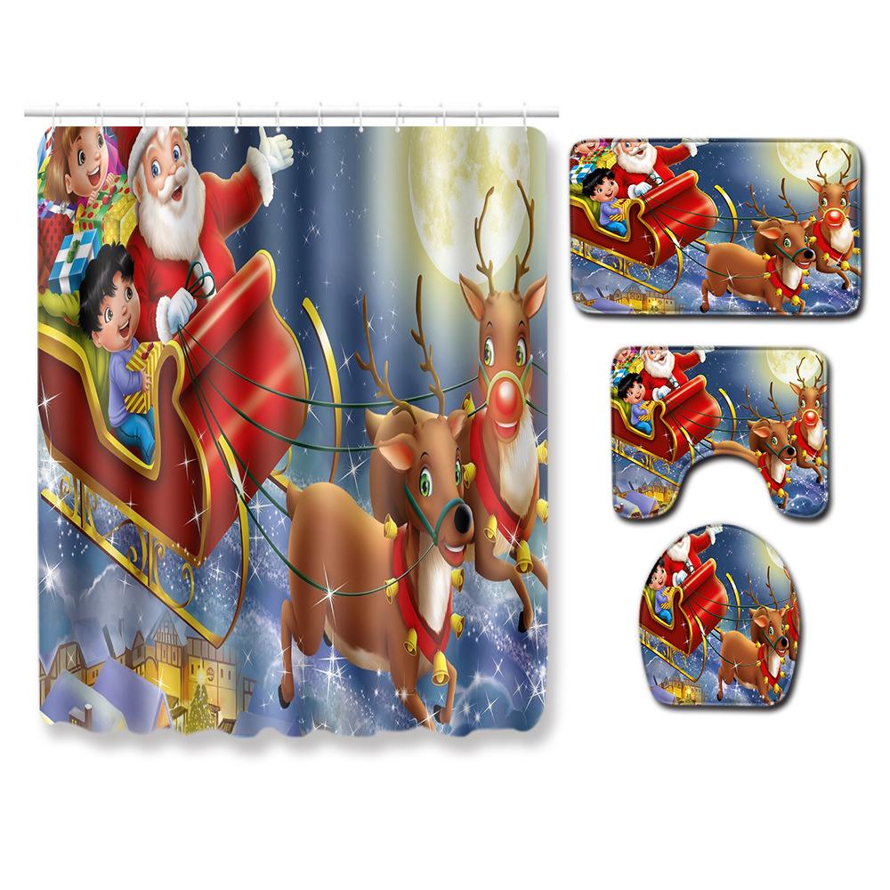 Christmas Bathroom Shower Curtain Four-Piece Combination Floor Mat Bathroom Water Absorbent Non-Slip Door Mat Bedroom Carpet