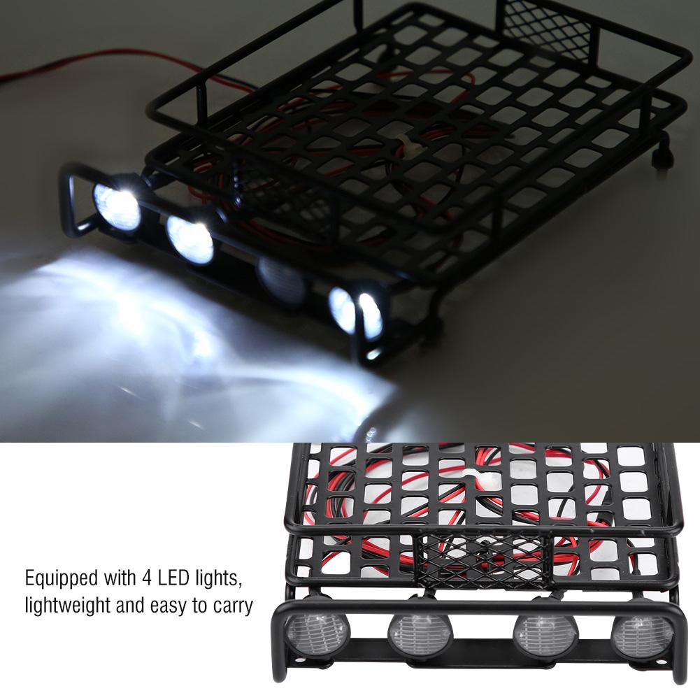 Large Size Roof Rack Luggage Carrier With LED Light Round for SCX10 1 10 RC Car (4 White)
