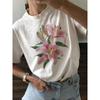 Women'S Floral Print T-shirt Comfortable Casual Round Neck Top with Pink Lily Design Spring Summer Clothes