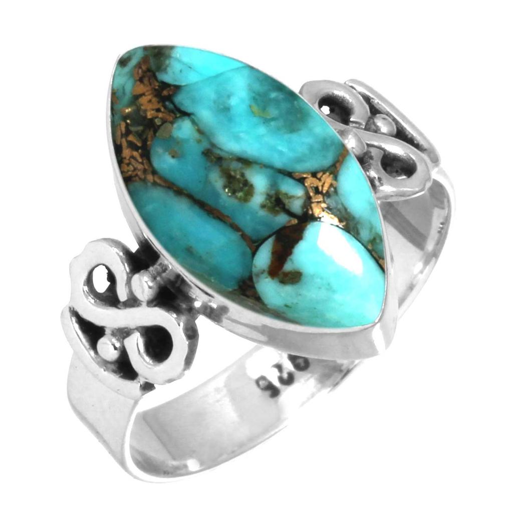 925 Sterling Silver Ring Women Gemstone Handmade Jewelry Halloween Gift Blue Green Purple Copper Turquoise Pearl Lapis Mother Of Pearl Victorian