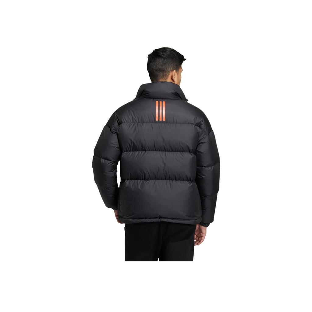 Adidas Einfarbige Stehkragen-Daunenjacke mit Reißverschluss und Markenlogo-Aufdruck, Unisex-Jacken, Schwarz HN2102