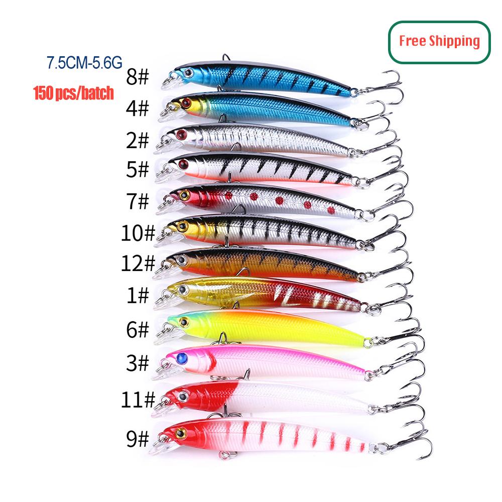 100PCS Factory Price Free Shipping Plastic & Metal River Minnow Hard Lures Fishing Bait