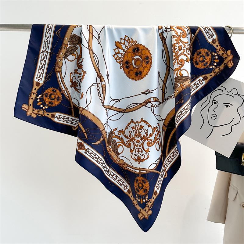 Striped Twill Silk Scarf: Large Square Shawl & Sunscreen Travel Headscarf - 90cm, Perfect for Spring & Autumn