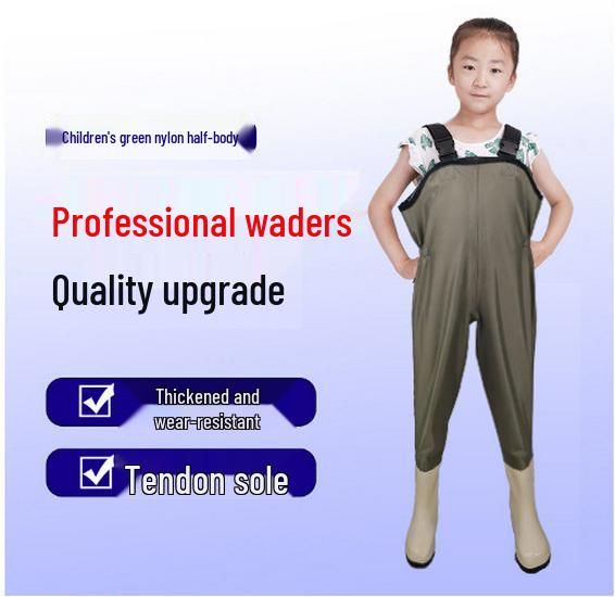 

Детский водонепроницаемый костюм для вейдинга Tide-Chaser: Слитный комбинезон для копания моллюсков с резиновыми сапогами для приключений на пляже и в детском саду 23-24 (Inner Shoe Length 145mm)