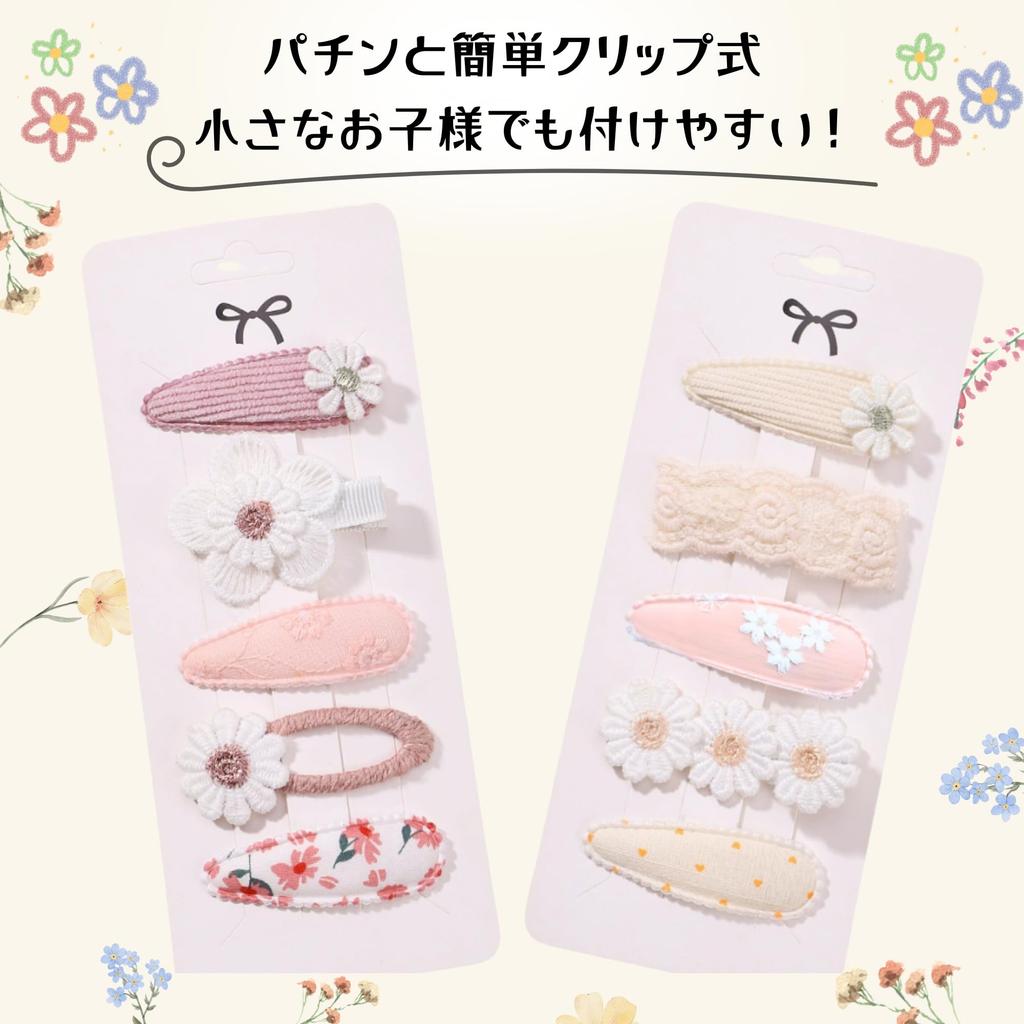 Comfortable Suyasuwa Hairpins, Flower Hairpins for Girls, 10-Piece Set, Stylish and Cute Floral Print, Pink and White (A)