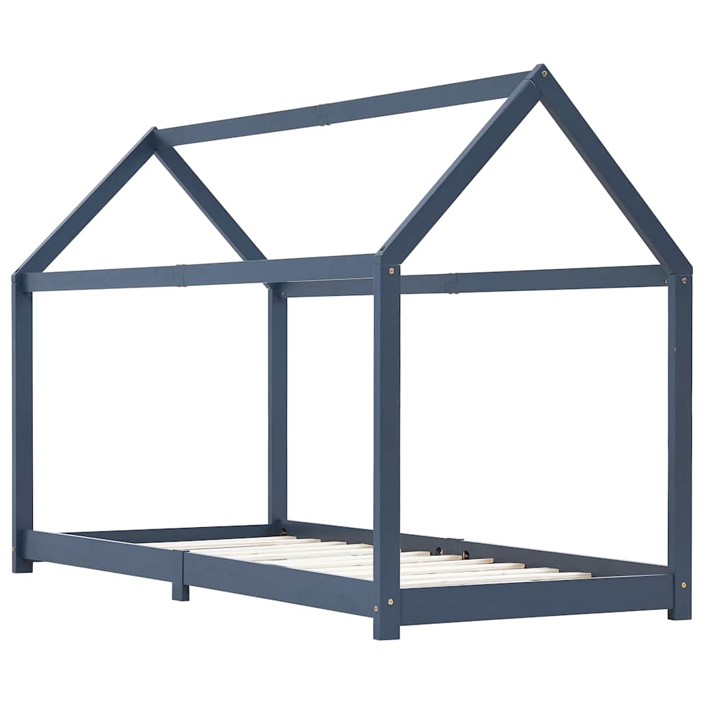 Kids Bed Frame Grey Solid Pine Wood 90 x 200 cm