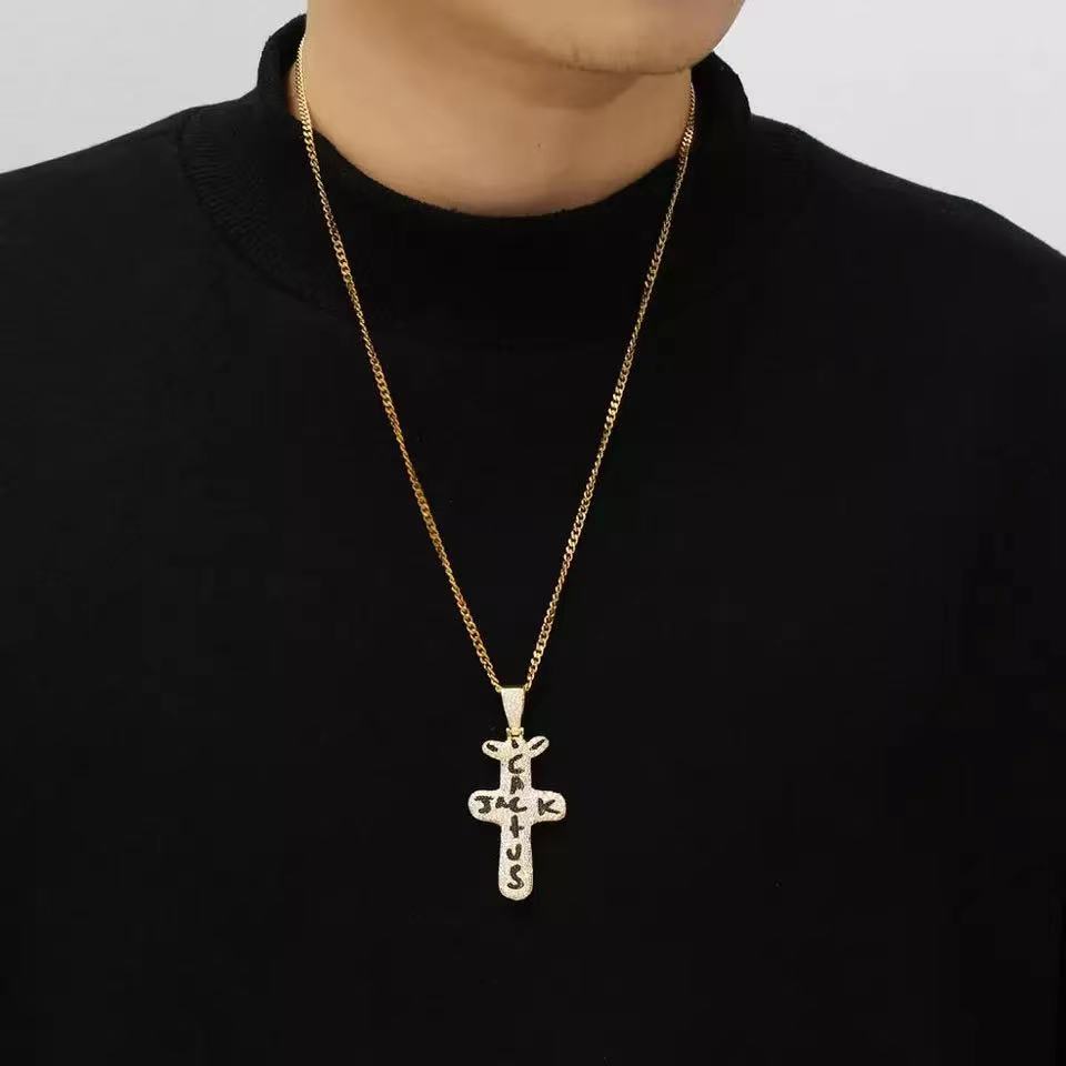 2022 Trend Hip Hop Travis scott Cactus Cubic Zirconia Copper Color Golden Necklaces Pendants For Men Zircon Fashion Accessories
