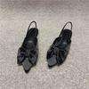 Bow Sandals Women Summer Pointed Low Heel Sandals Women Fashion Baotou Thin Strap Sandals High Heels Sandalias