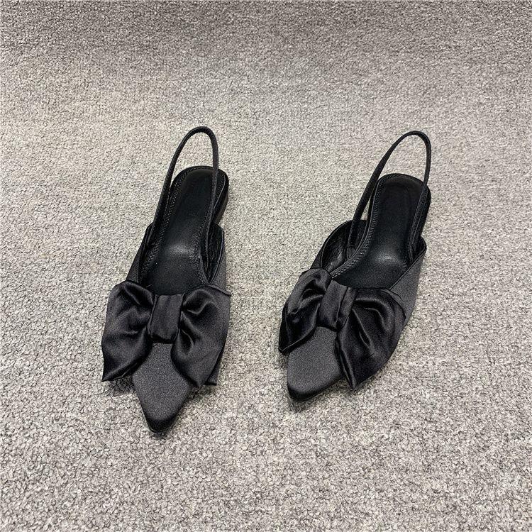 Bow Sandals Women Summer Pointed Low Heel Sandals Women Fashion Baotou Thin Strap Sandals High Heels Sandalias