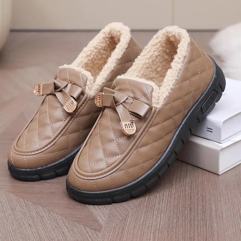 Winter Peas Shoes Women's Plus Velvet Warm Mother Shoes Thickened Soft-soled Non-slip One-step Outer Wear Cotton Shoes