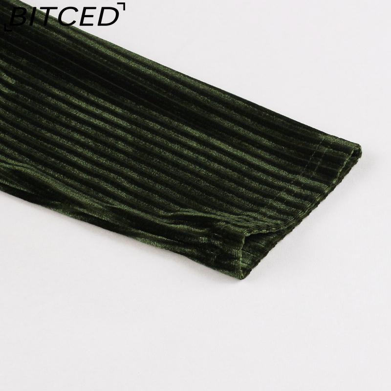 BITCED Women's Vintage Autumn/Winter Velvet Elegant V-Neck Long-Sleeve Tie-Waist Christmas Full-Skirt Dress