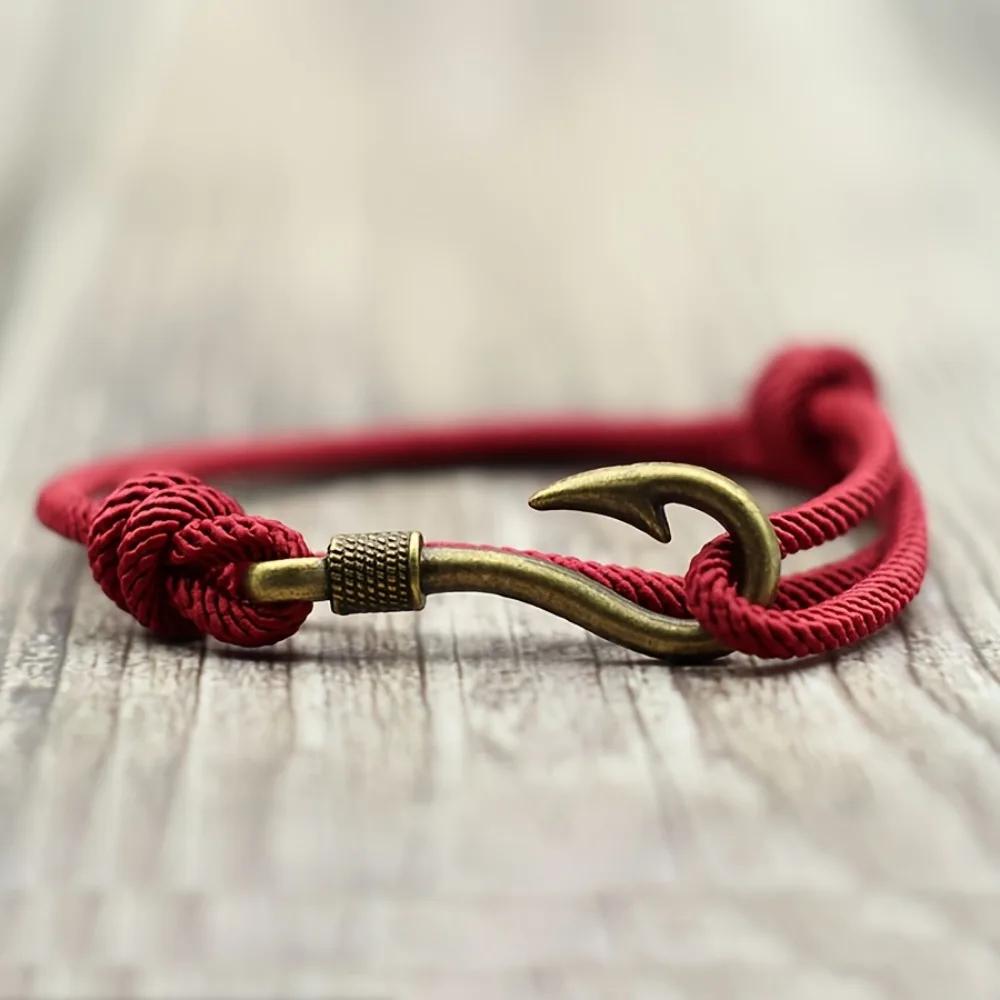 

Трендовый браслет с двойным слоем регулируемой веревки и застежкой в виде рыбного крючка, мужской, женский, аксессуары, подарки
