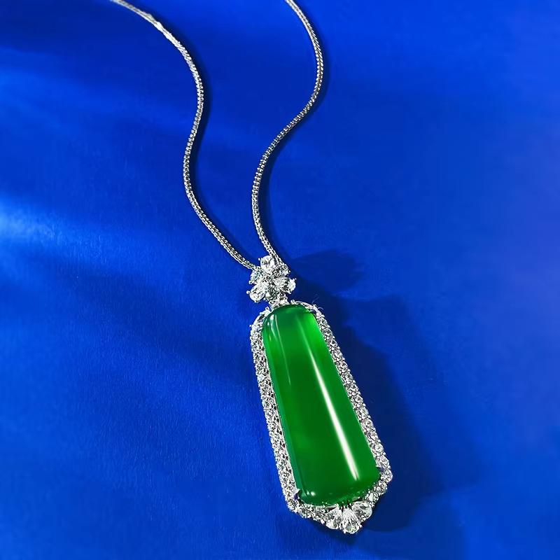 New S925 Silver Inlaid Jade Emperor Green Step by Ascending Pendant Marrow Necklace Adjustable Wedding Jewelry