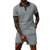European Men's Spring Jacquard Polo & Shorts Set - Color Block Short Sleeve