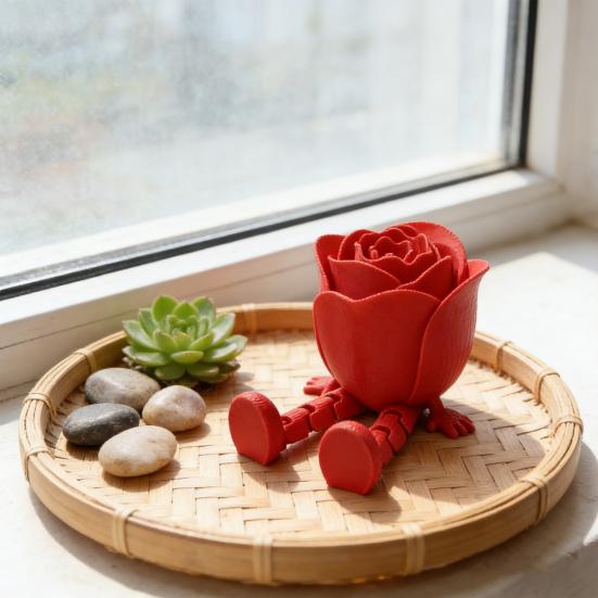 3D-tryckt rosfigur med ledade ben, rörliga leder, blomma, fidgetleksak, skrivbordsdekoration, mors dag, alla hjärtans dag-present