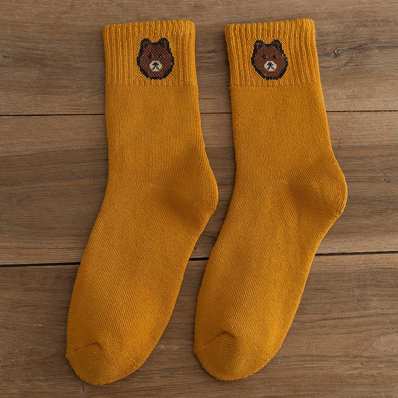Socks Kawai Bear Women Autumn Winter Thickened Warm Loop Japanese Women's Floor Mid-tube Cotton Causal Sock Lovely Girls Style