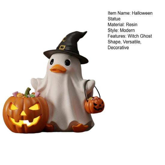 Halloween Witch Ghost Figurine with Candy Corn Pumpkin Decor Ghost Duck Halloween Resin Statue Halloween Decor