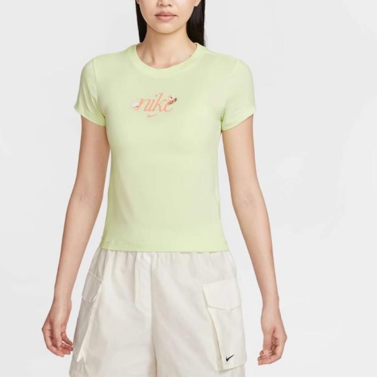 Nike Breathable Sports Slim Fit Round Neck Short Sleeve T-Shirt Women Tops Green HF9723-360