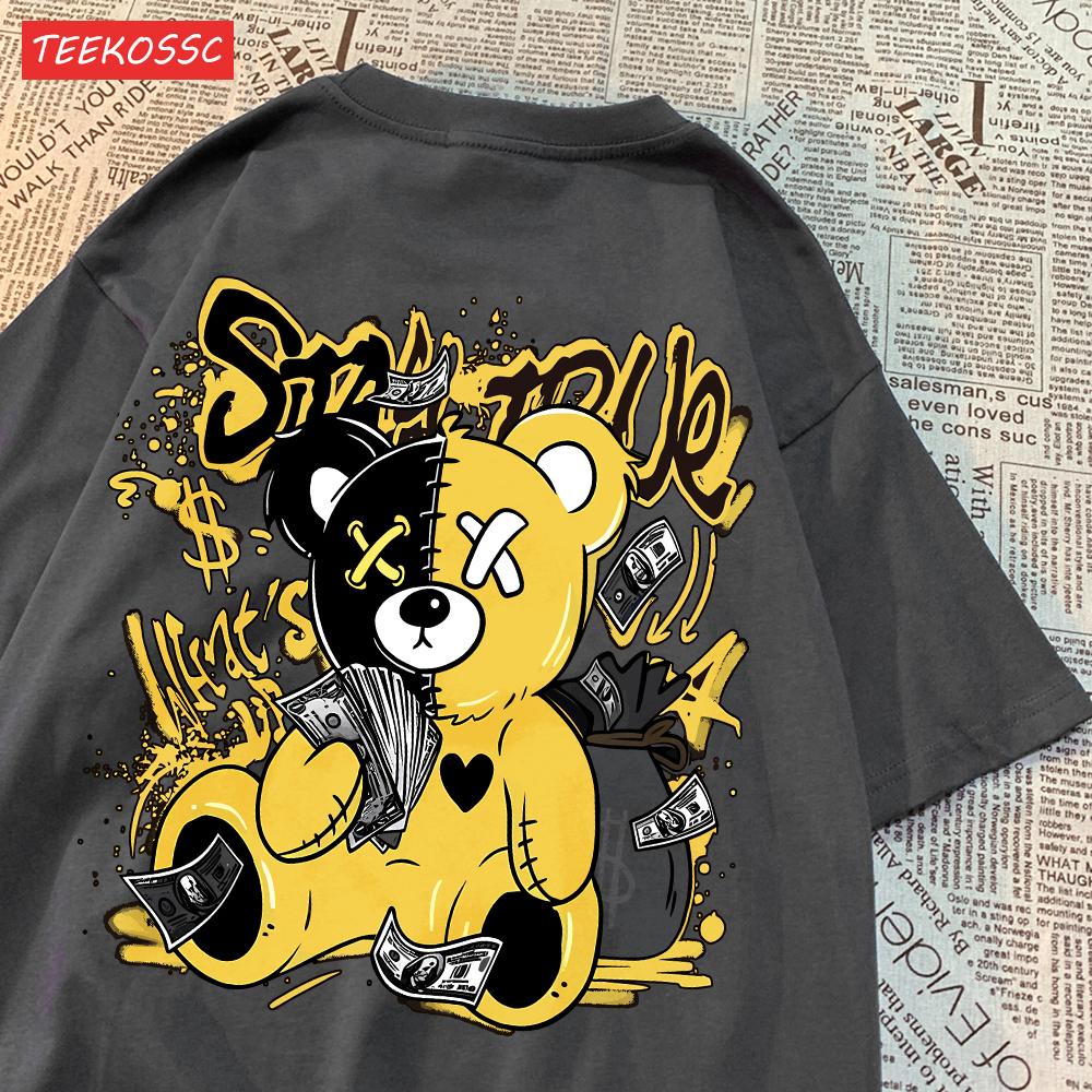 Street Cotton Womans T-Shirts Bear Cartoon Pattern Printing Tops Oversize O-Neck Soft Short Sleeve Summer Casual Female Clothes