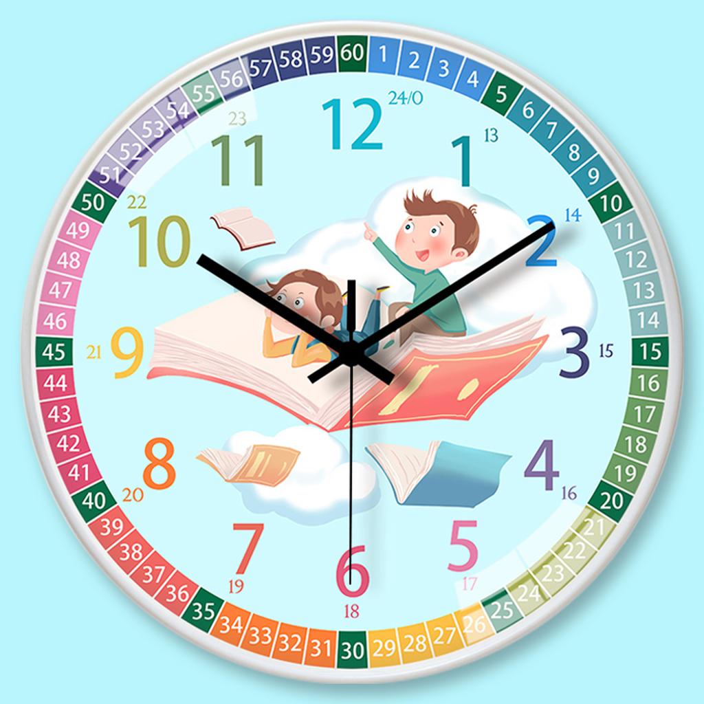 1pc 12-inch simple early learning wall clock, creative children's room non-ticking quiet silent clock, colored quartz clock for