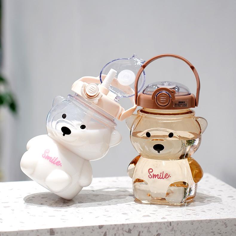 Internet Celebrity Bear Water Cup Summer High Value Large Capacity Bear Belly Cup Strap Portable 1000ml Straw Cup