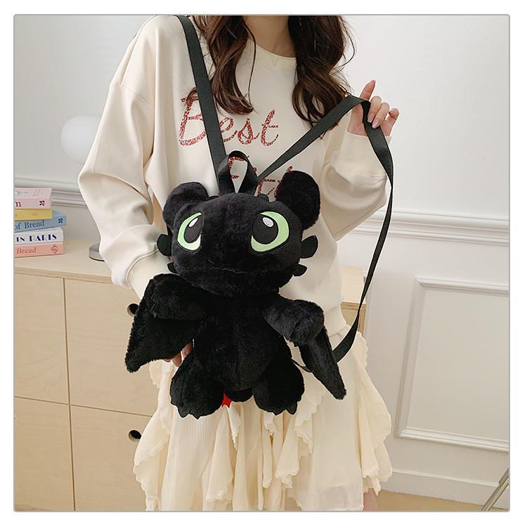 Toothless Plush Double Backpack For Kids With Zipper Closure And Phone Pocket