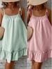 European and American Summer Spaghetti Strap Sleeveless Ruffle Knee-Length Dress