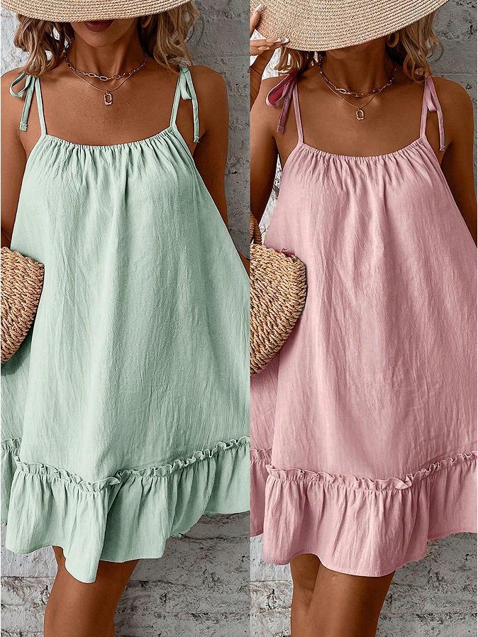 European and American Summer Spaghetti Strap Sleeveless Ruffle Knee-Length Dress