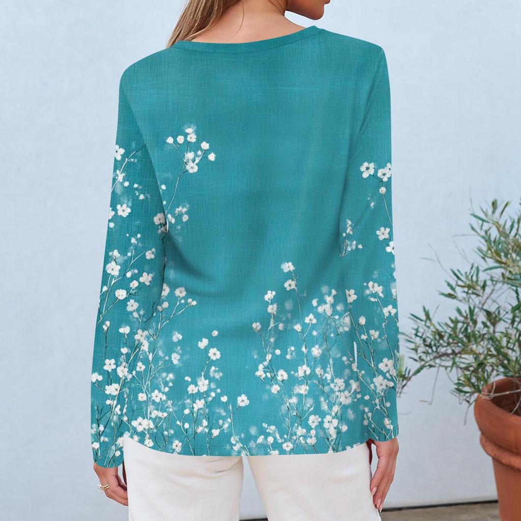 Women's Daily Casual Long-sleeved Printed O-neck Top