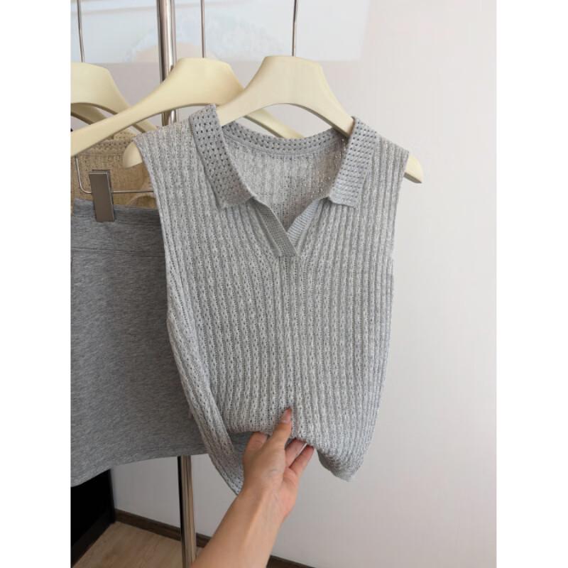 Zuose Polo Collar Hollow Knit Vest