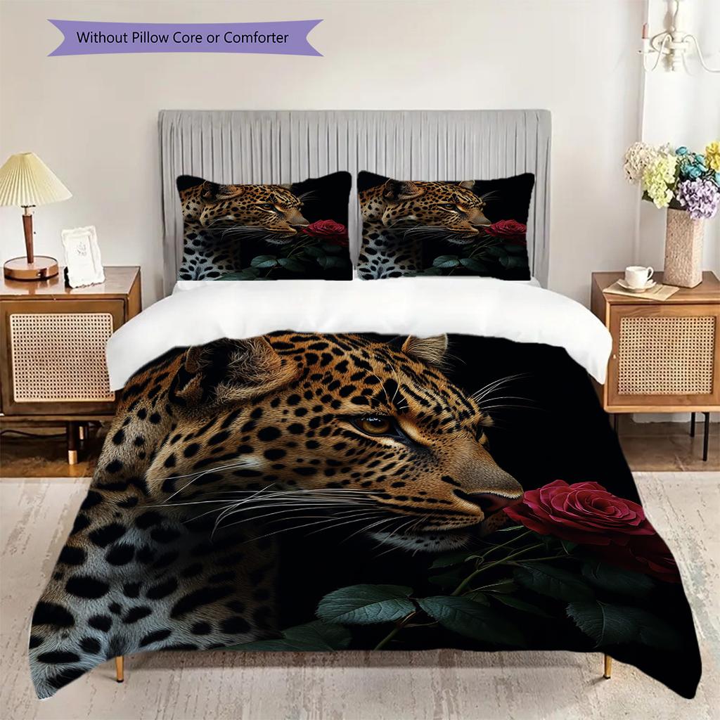 Sada povlečení s leopardím vzorem Přikrývka Povlak na přikrývku Povlak na polštář Domácí dekorace Dárek k narozeninám (1 * povlak na peřinu + 2 * povlak na polštář, bez jádra)