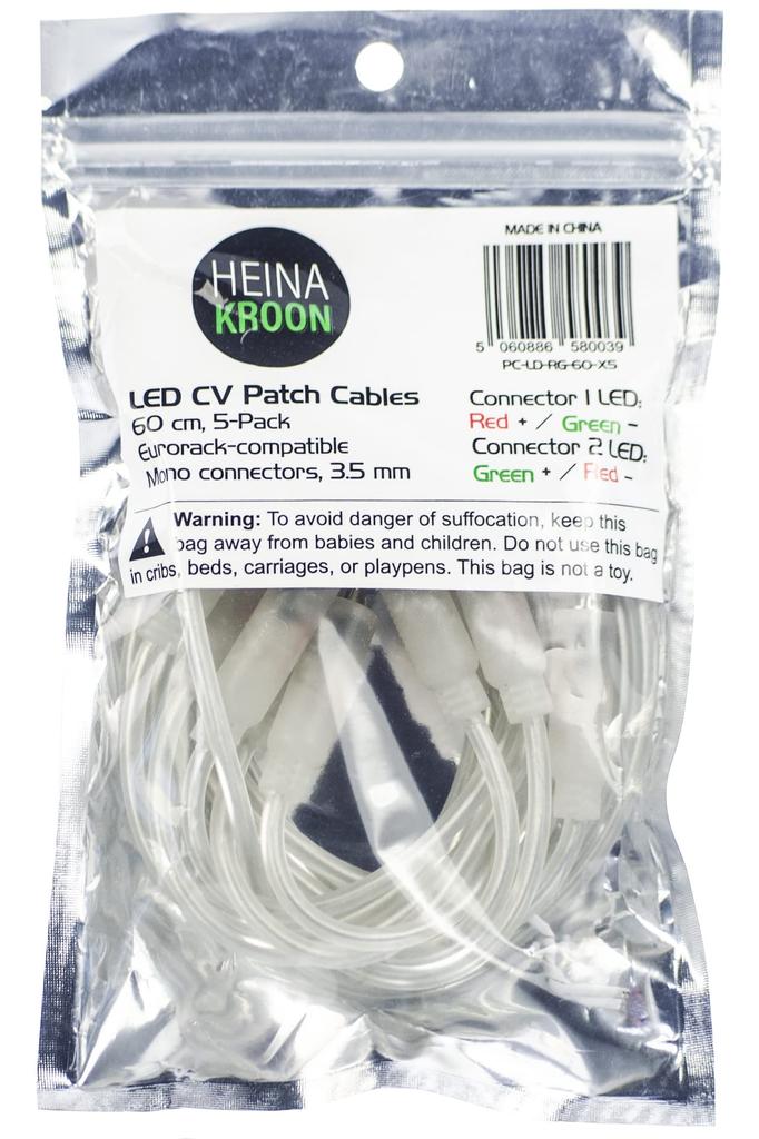 Heinakroon LED CV Patch Cable Eurorack Modular Test 5 Pack Clear Leads, (23.6 Inch),