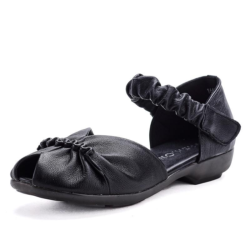 Fashion GKTINOO Genuine Leather Comfortable Breathable Sandals 2025 Summer New Peep Toe Low Heel Versatile Retro Women's Shoes