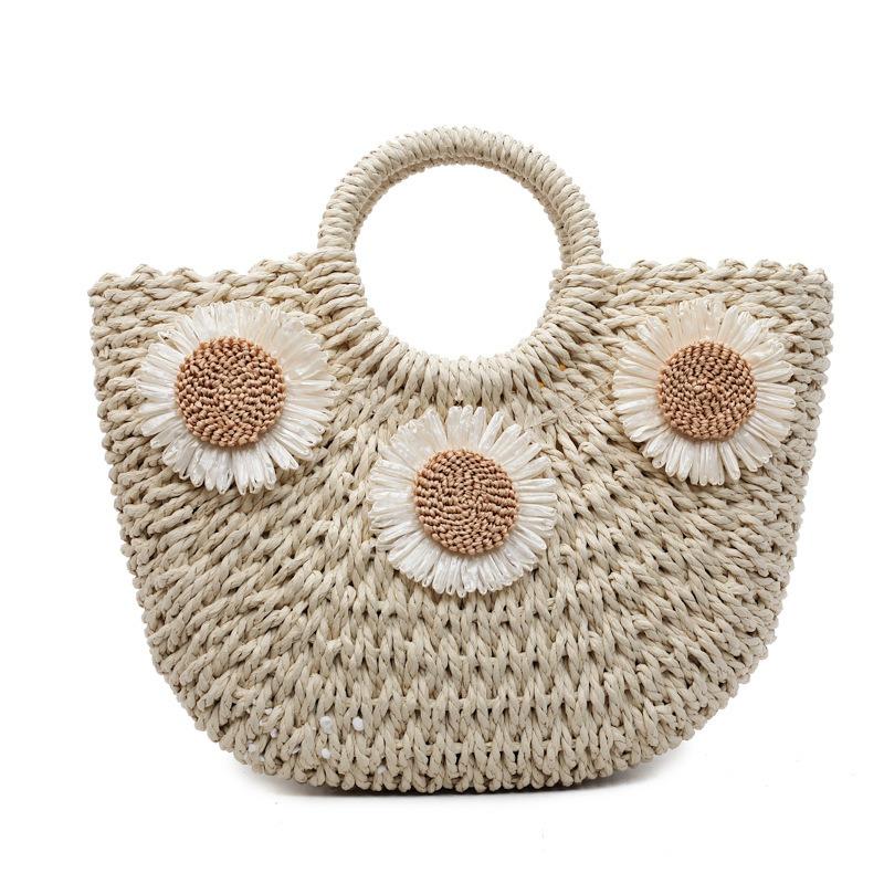 Korean Vegetable Basket Hand-woven Bag Seaside Vacation Beach Bag Large Capacity Hand-held Straw Bag