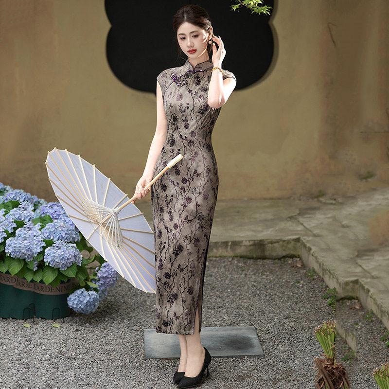 Kolsuz milli tarz yeni Çin Suzhou uzun cheongsam geliştirilmiş genç 1011 yeni kadın yüksek kalite günlük yaz