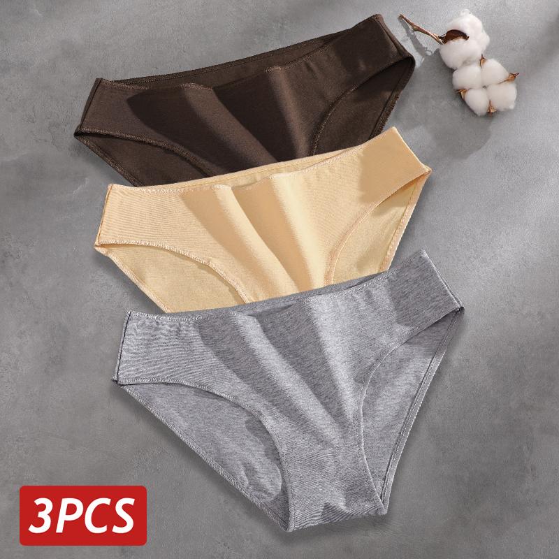 FINETOO 3Pcs/Set Seamless Cotton Fabric Briefs Underwear For Women Sexy Low Waist Breathbale Panties Female Elastic Solid Color Lingerie