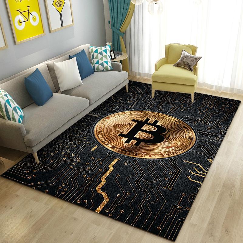 3D Bitcoin Alan Kilim Büyük, Oturma Odası Yatak Odası Kanepe Mutfak Paspas Dekorasyon için Halı Halı, Çocuk Kaymaz Zemin Mat Oyna