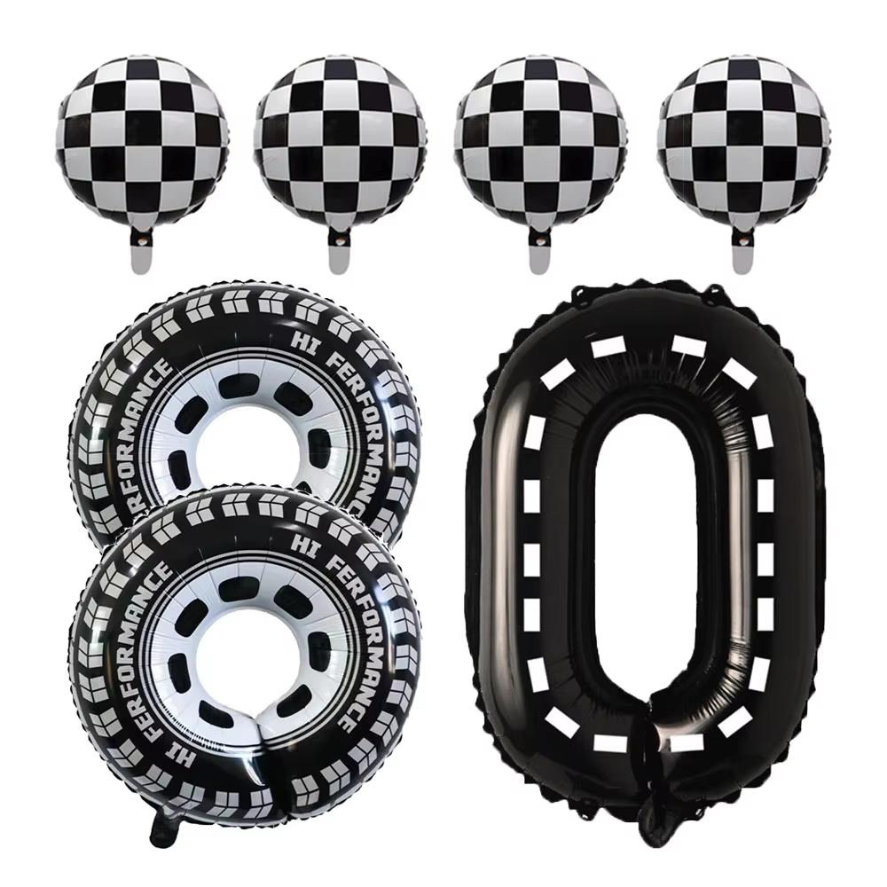 7pcs Race Car Balloons Birthday Party Supplies Tire Wheel Balloons  Checkered Tire Balloon Party Favors Decorations