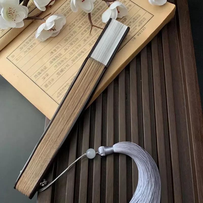 Vintage Antique Folding Fan Bamboo Ribs Carved Hollow Women Gilr Hanfu Cheongsam Performance Dance Fan Summer Portable Hand Fan