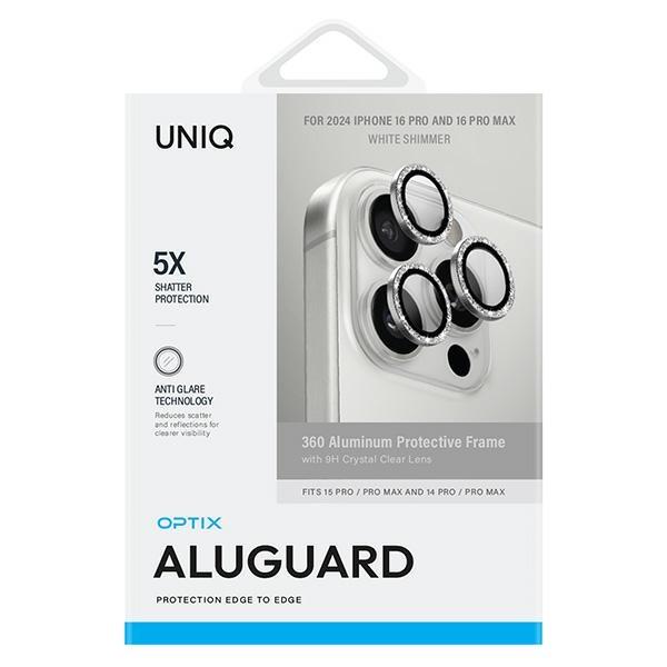 Uniq Optix Aluminium Camera Lens Protector Iphone 16 Pro 6.3 / 16 Pro Max 6.9 White Shimmer Szkło Na Obiektyw Aparatu Z Aplikatorem