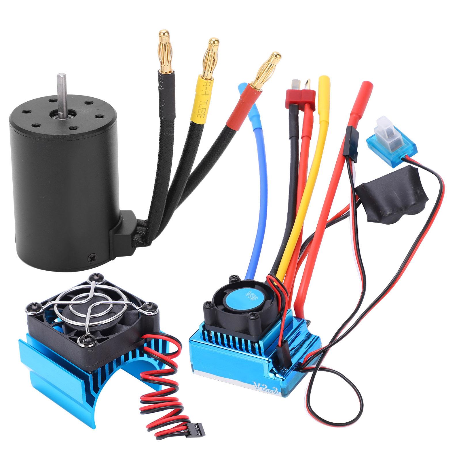 

3650 2300KV Водонепроникний 4-полюсний безколекторний двигун 60A ESC Радіатор Комбо-набір для 110 RC автомобіля