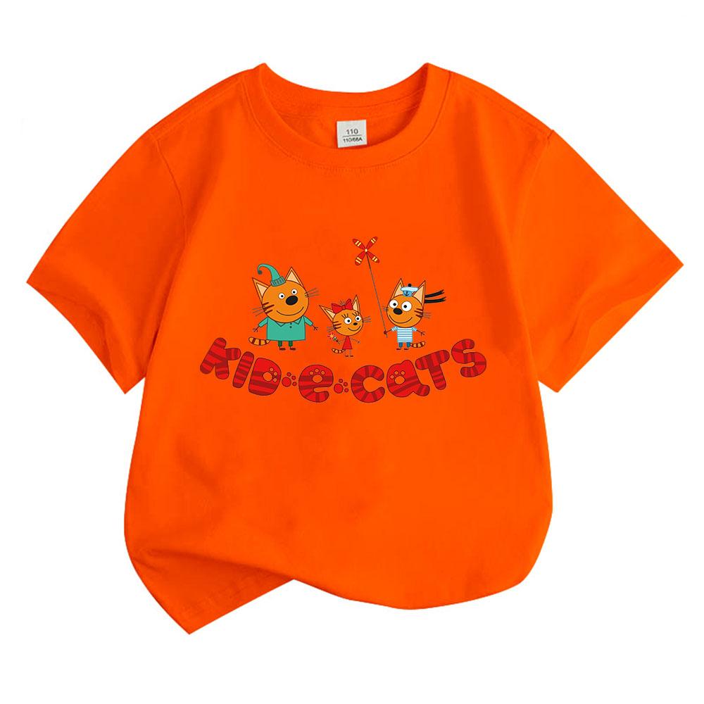 Kid-E-Cats Cartoon 100%Cotton T-shirts Funny Cat Family Tee-shirt Russian Three Cats Tops Children Short Sleeve Breathable Tees  Summer Tops
