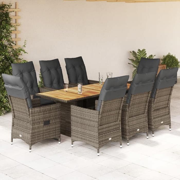 VidaXL Garden Dining Set 9 Pcs Grey Cushions Wicker, Outdoor Dining Set, Furniture of 3276734