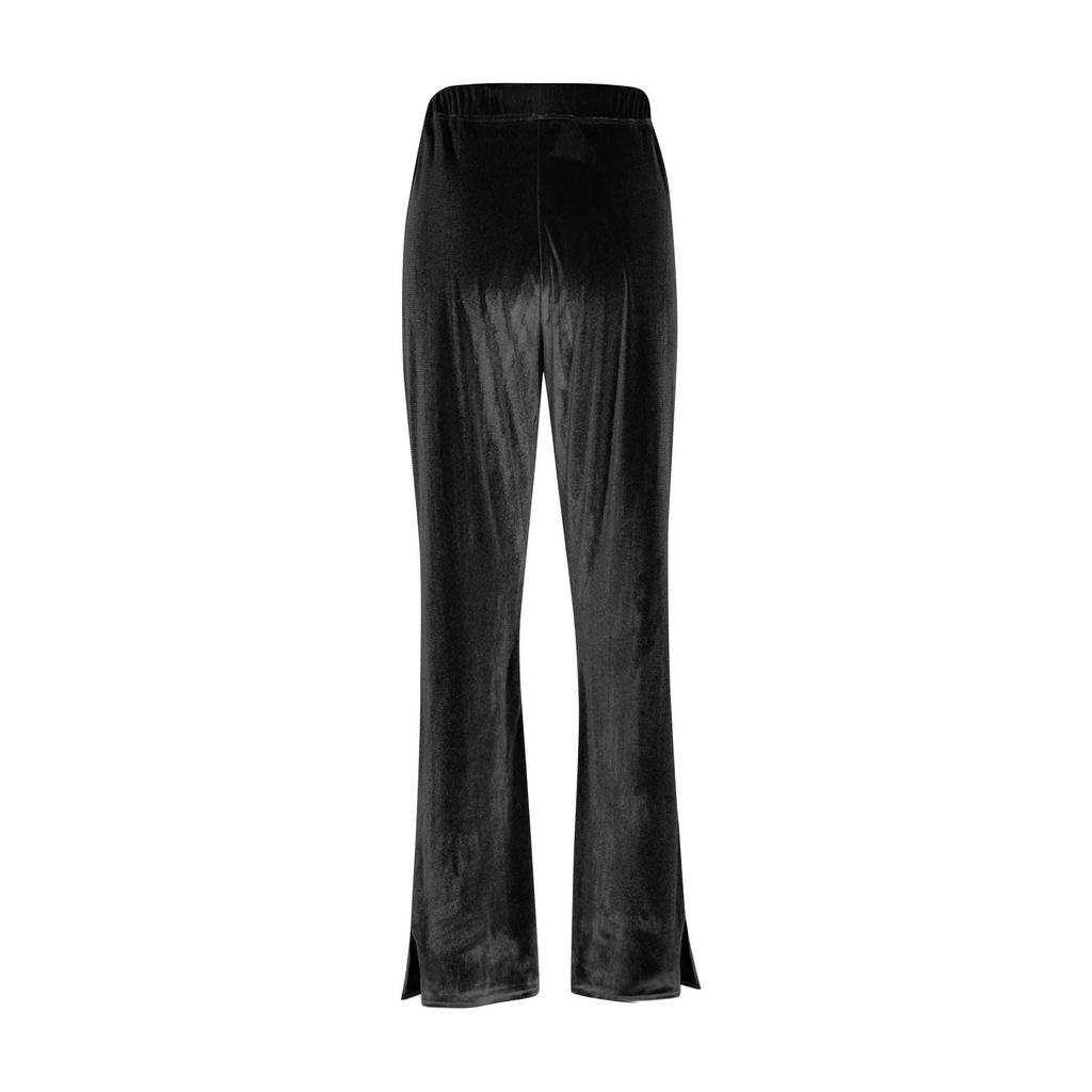 Women's Fashion Color Gold Velvet High Waist Drawstring With Pocket Horn Casual Pants