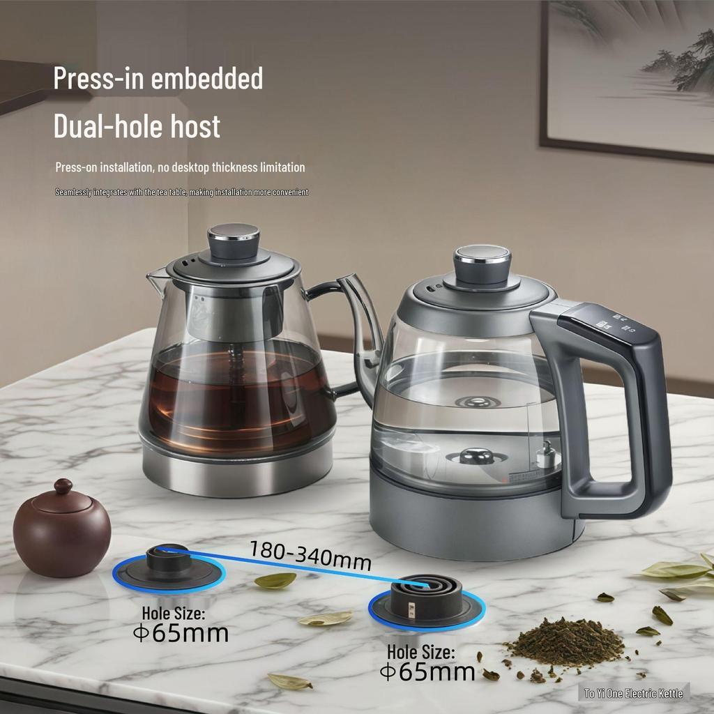 Fully Automatic Pure Titanium Rock Slab Tea Table with Integrated Electric Kettle and Dual-Hole Tea Tray