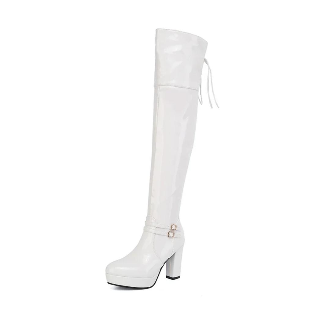 Women Round Toe Platform Boots Femme Over The Knee Boots Ladies Sexy High Heels Patent Leather Long Boot Woman 2025 Winter Shoes