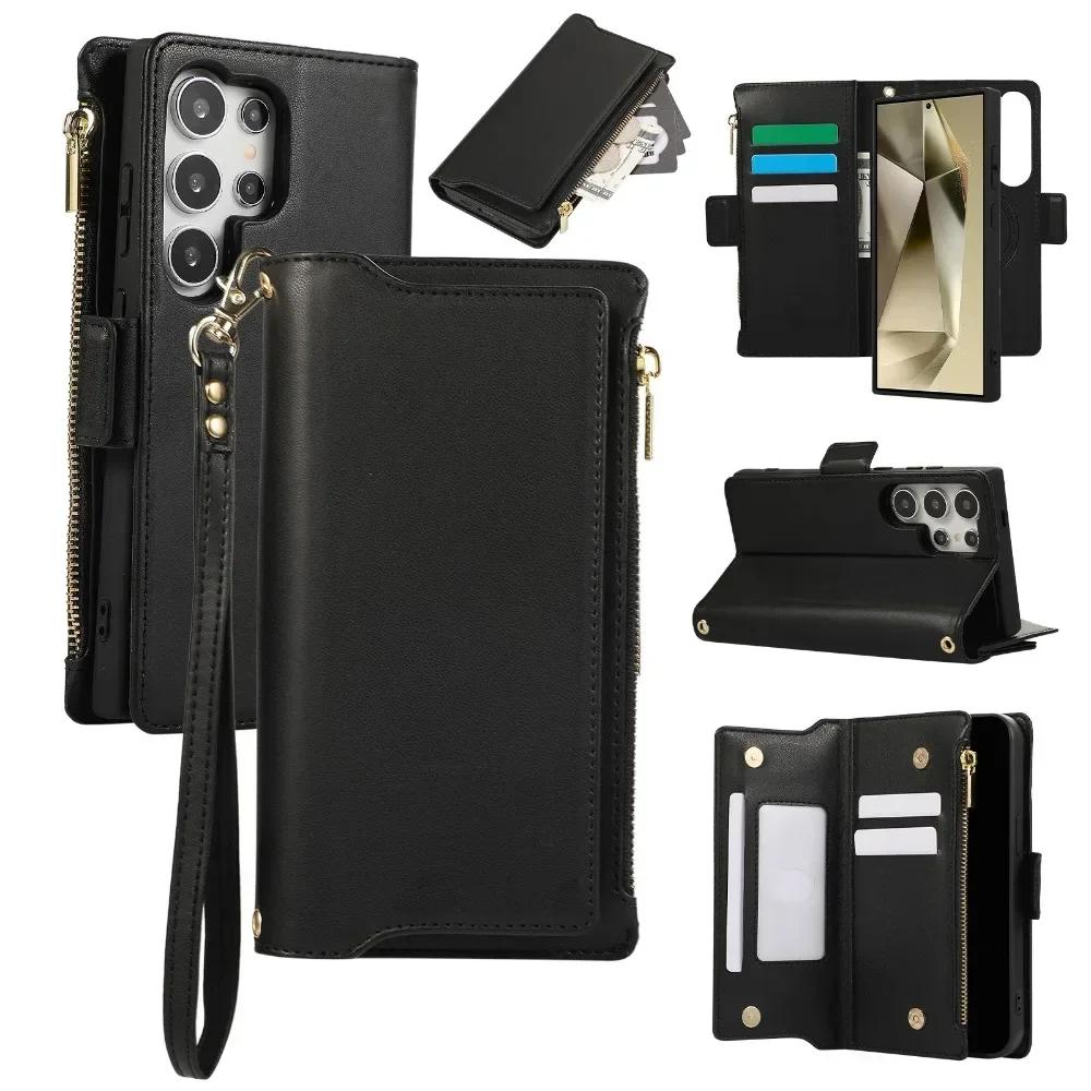 

Съемный чехол-кошелек с держателем для карт для Samsung Galaxy S25 S24 Ultra S23 S21 FE S22 Plus A55 A15, ремешок через плечо Galaxy S21 FE